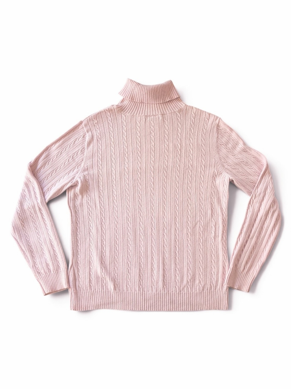 IZOD Womens XL Cable Knit Cotton Turtleneck Sweater Pastel Pink Long Sleeve